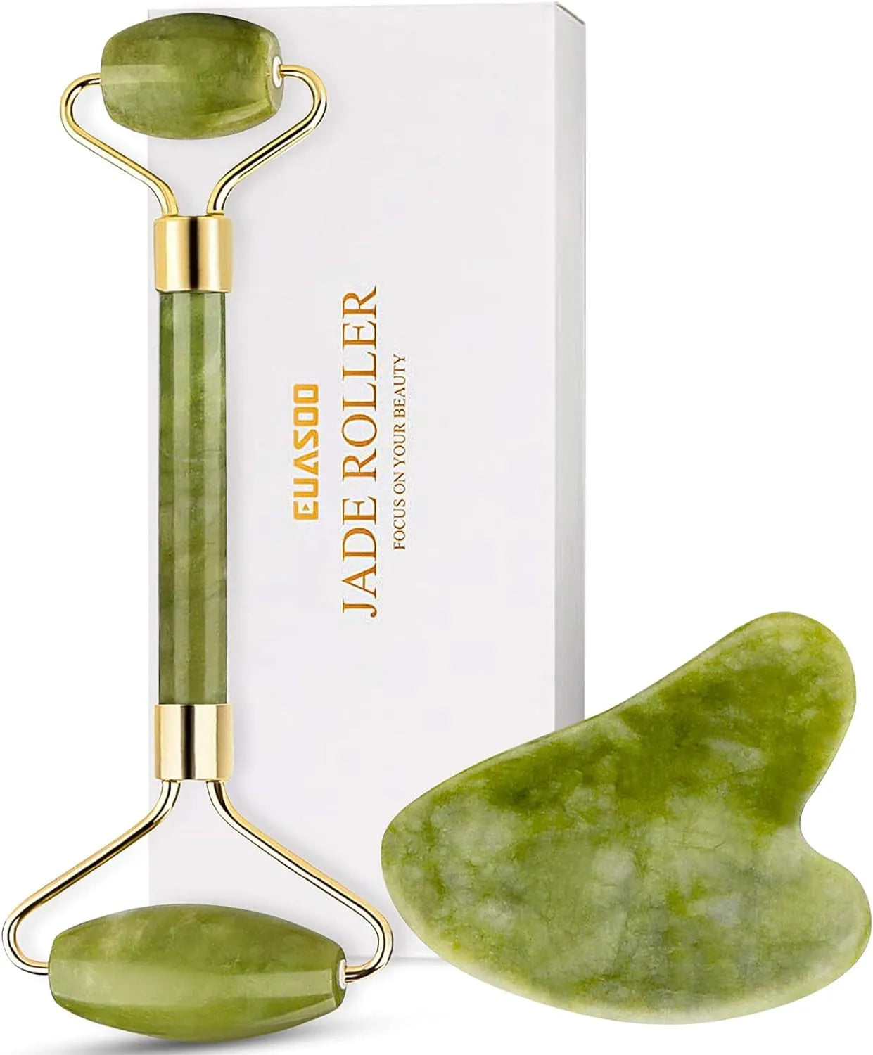 Scalp Massager and Jade Roller & Guasha Tool Natural Himalayan Stone for Face Neck Healing Skin Wrinkles & Serum Application.sager, Facial Roller for Skin, Eyes, Neck - Noiseless Design