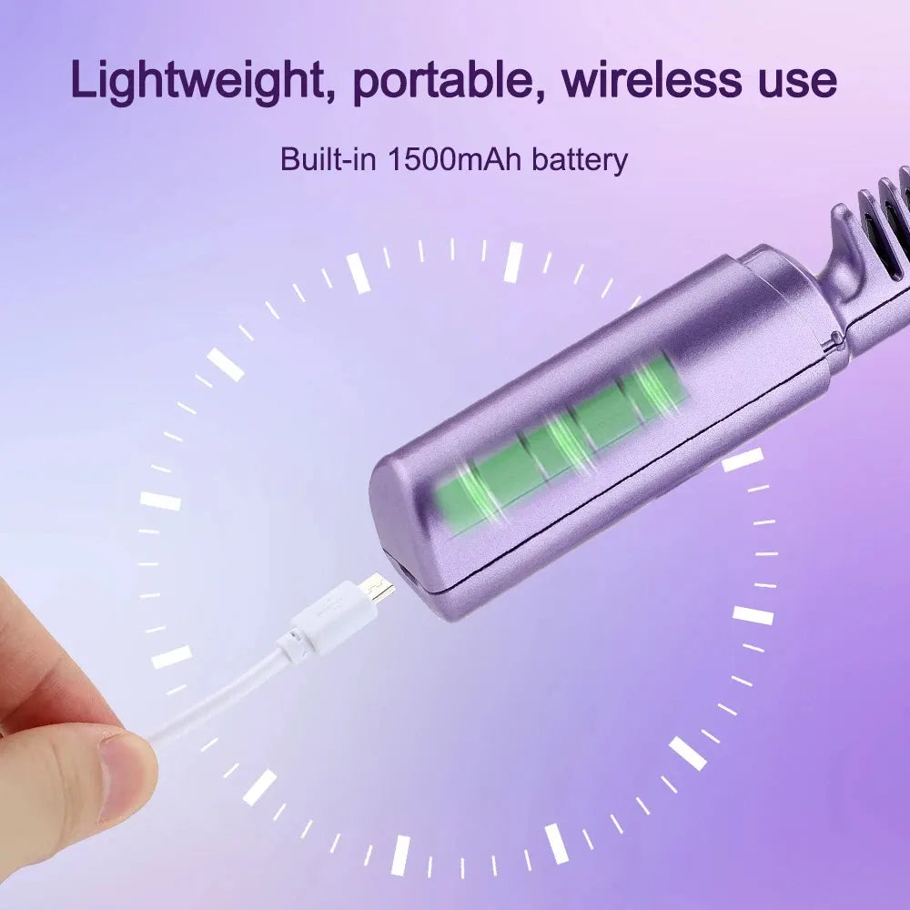 Rechargeable Hair Straightener, Mini Portable Hair Straightener Brush, USB Enhanced Ionic Straightening Comb with LCD Temperature Display, Cordless Small Hair Straightener Comb for Home & Travel