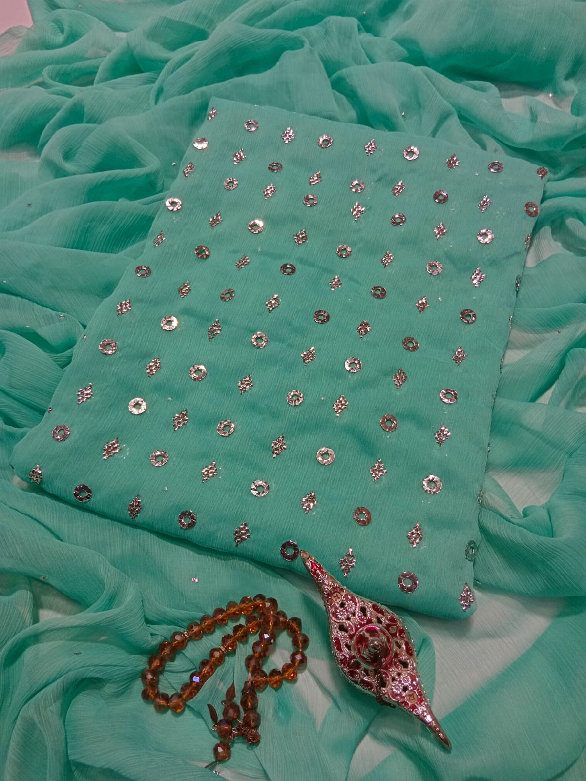 Bamber Chiffon Muqaish Kamdani 2PC Suit (Bahawalpuri Speciality)