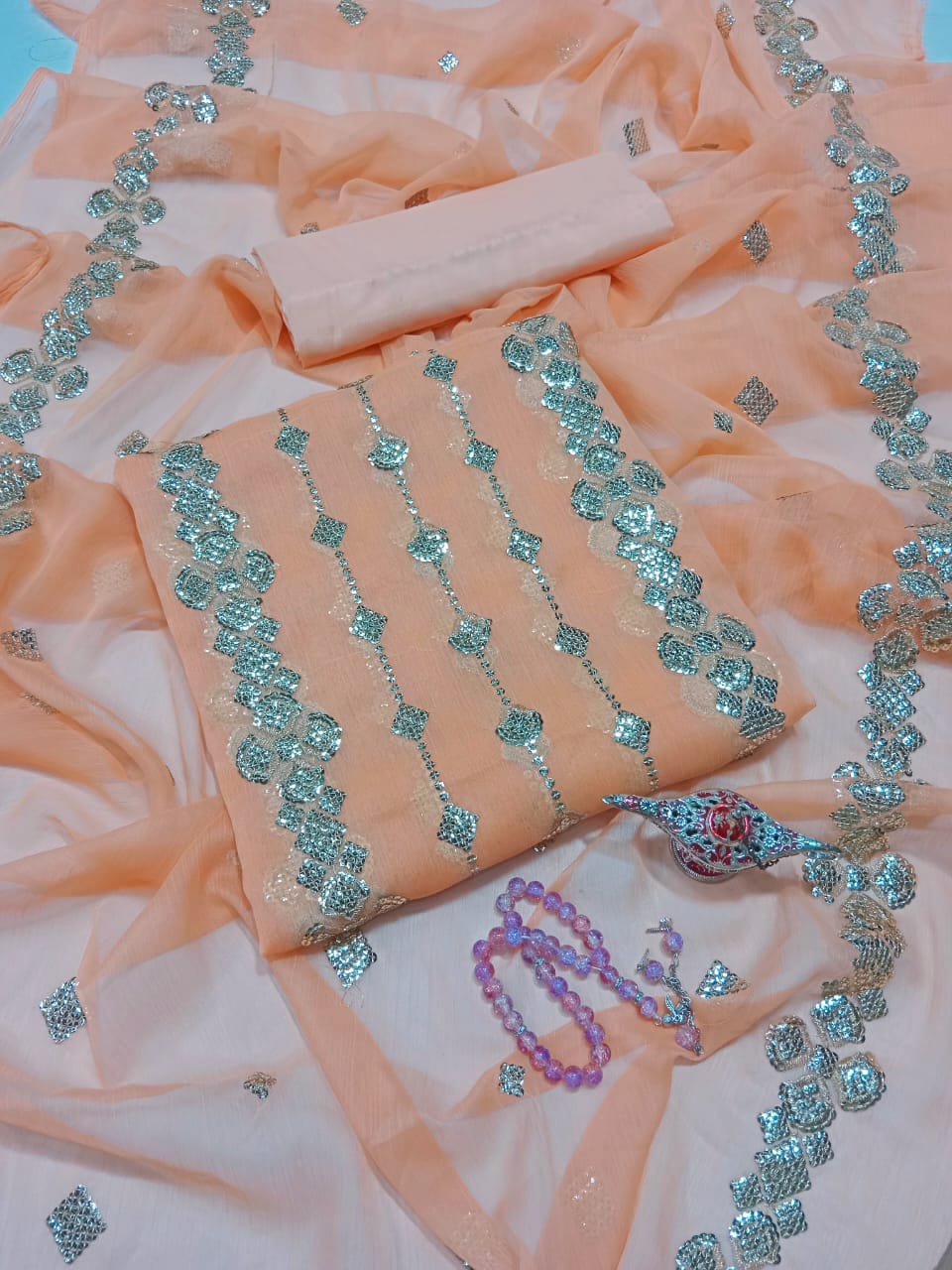Chiffon 3D Glitter Sequence Work