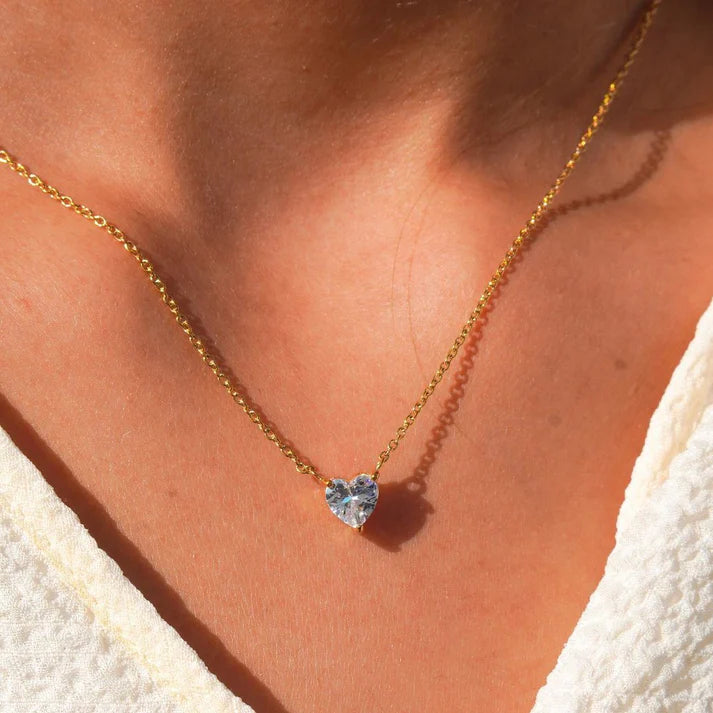 White Stone Heart Pendant