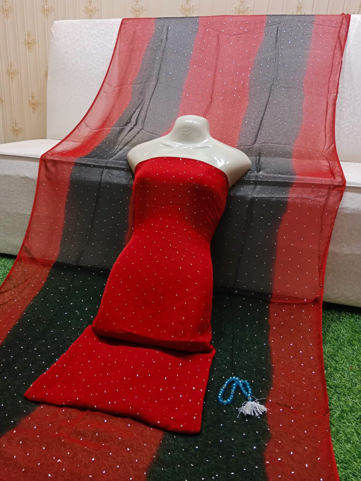 Muqaish Kamdani Chifon 2Pc Suite (Shirt And  Multi Dupatta)