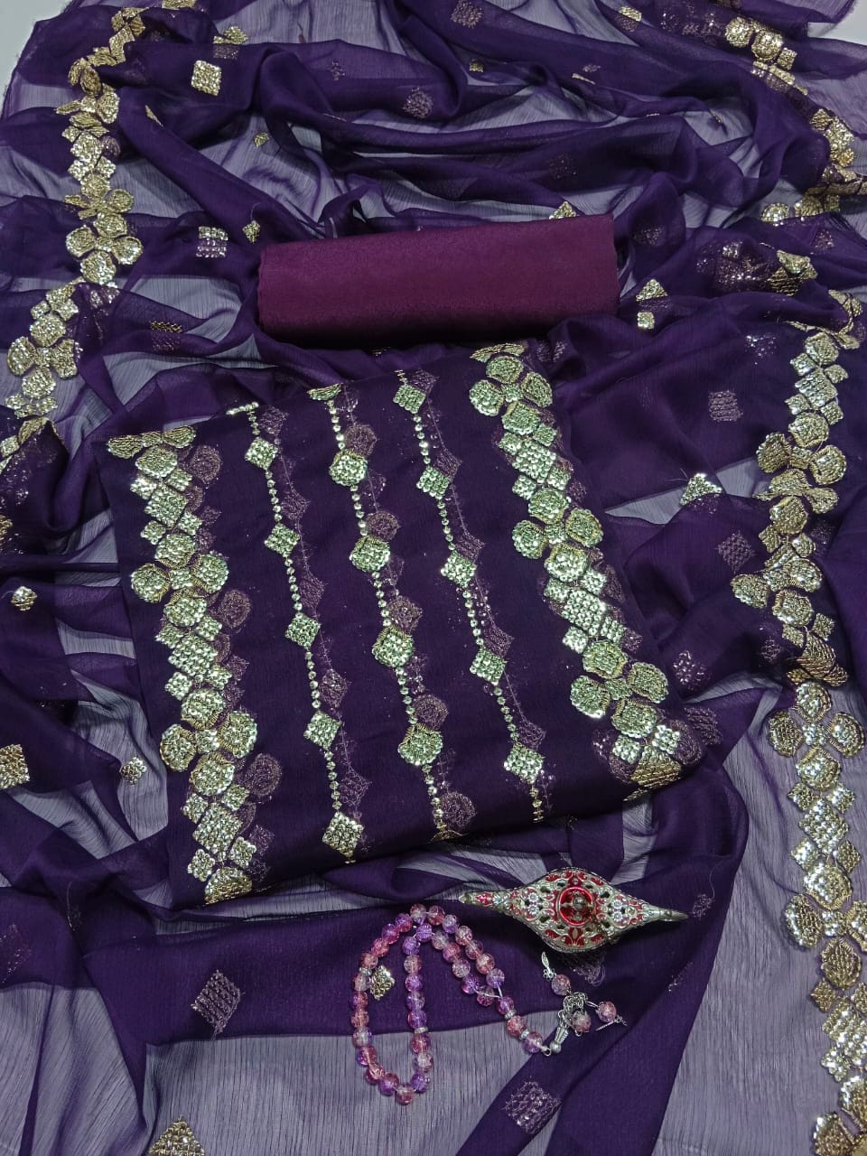 Chiffon 3D Glitter Sequence Work