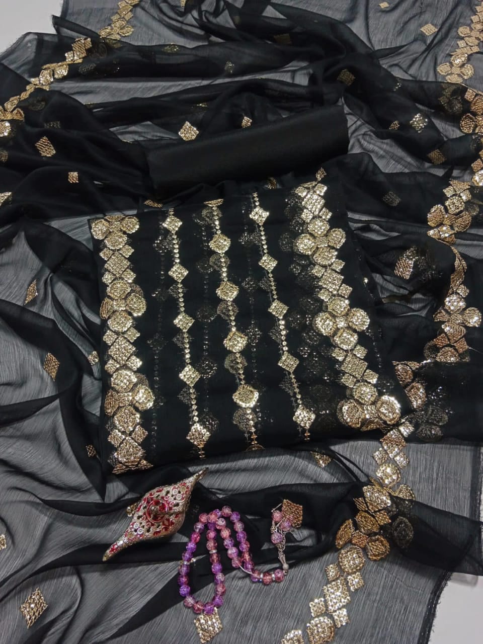 Chiffon 3D Glitter Sequence Work