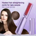 Rechargeable Hair Straightener, Mini Portable Hair Straightener Brush, USB Enhanced Ionic Straightening Comb with LCD Temperature Display, Cordless Small Hair Straightener Comb for Home & Travel
