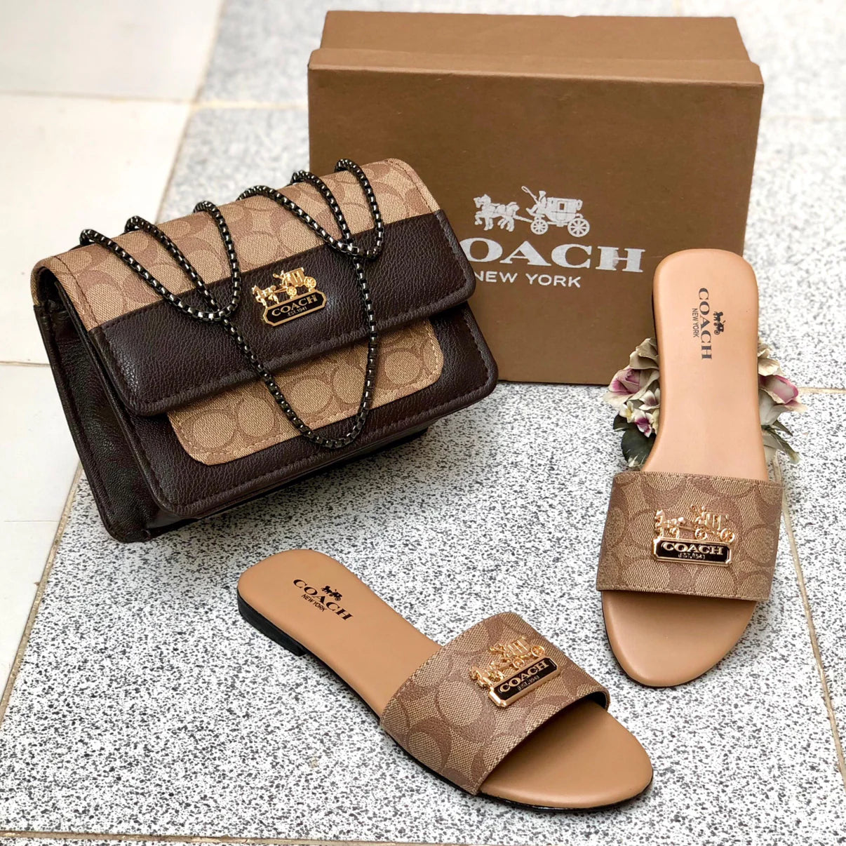 Coach Slipper & Bag Set