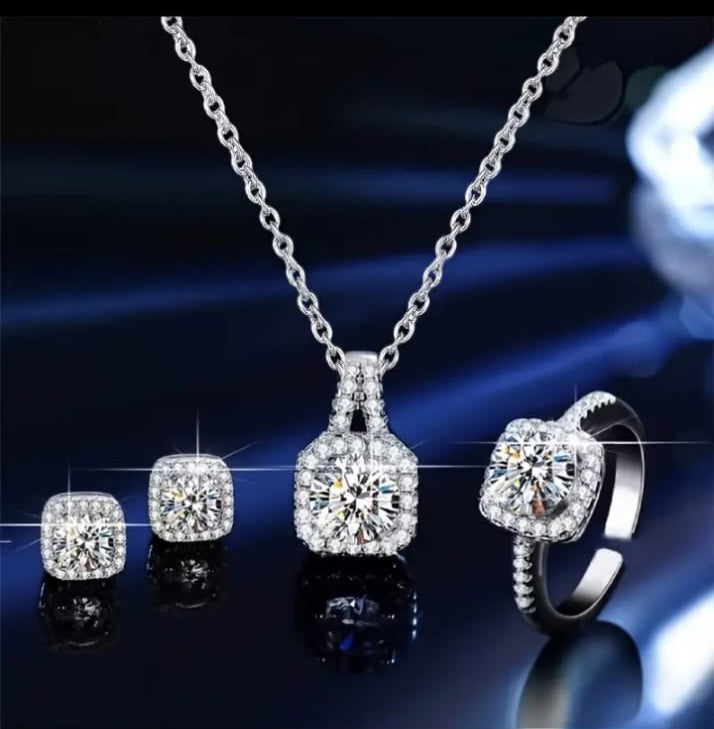 Elegant 4pcs Jewelry Set - Rhinestone Necklace, Earrings, and Ring Combo.