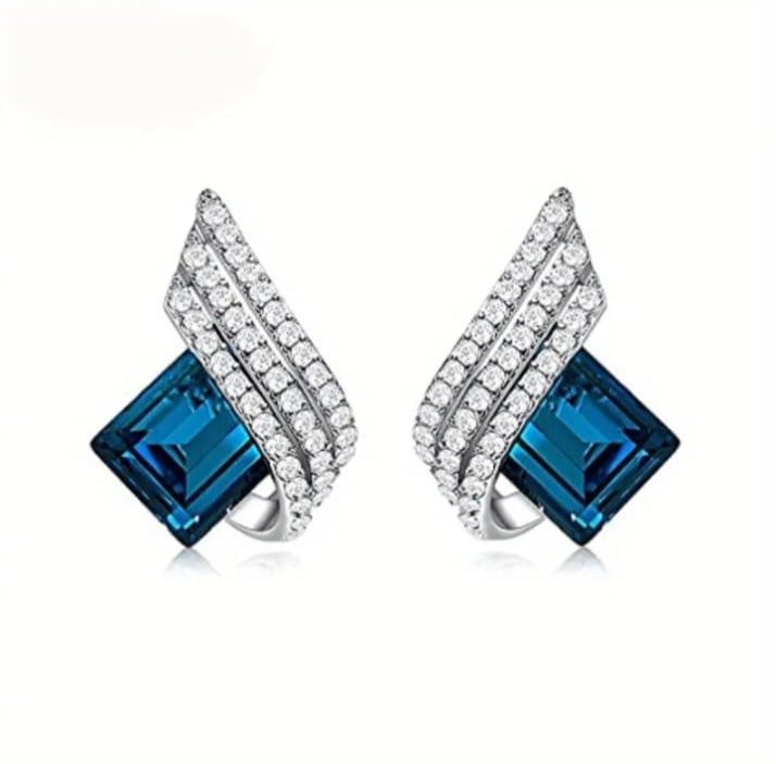 Elegant Blue Crystal Angel Wings Pendant Necklace Set with Sparkling Accents.