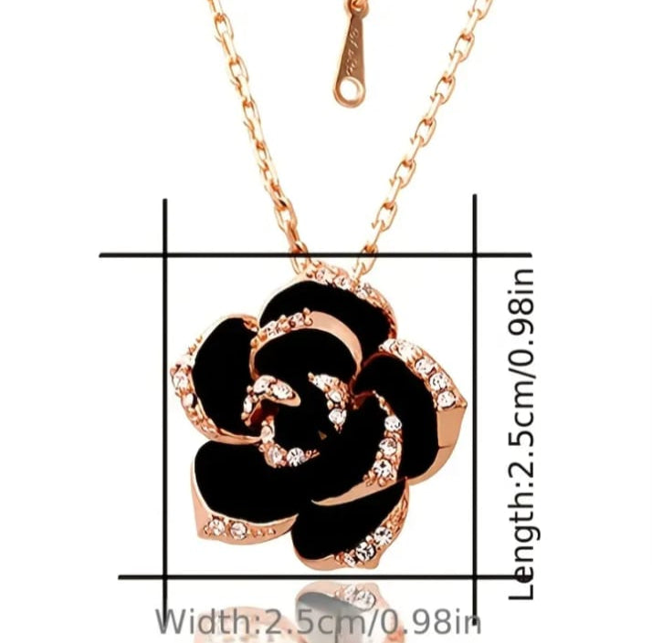 Black Rose Camellia Jewelry Set Earrings Necklace Ring Two-piece Set