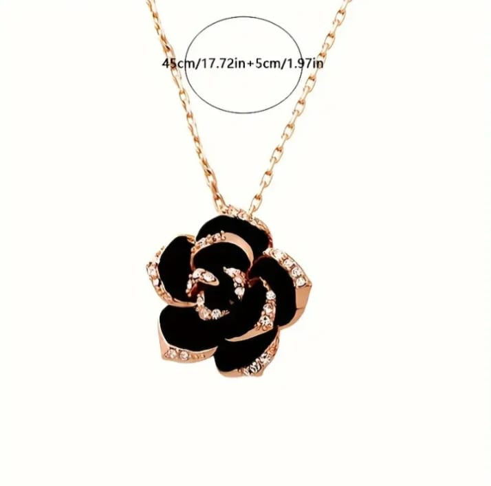 Black Rose Camellia Jewelry Set Earrings Necklace Ring Two-piece Set