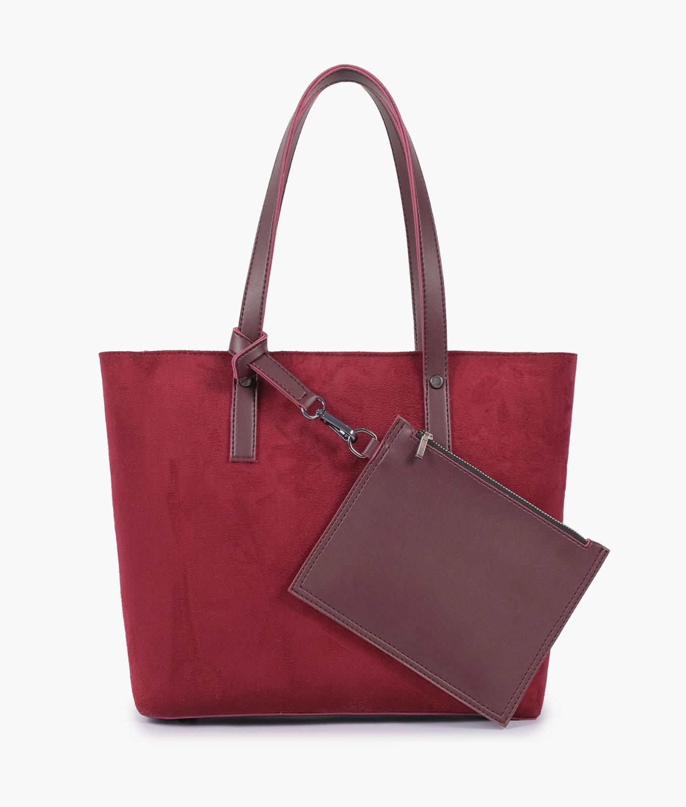suede tote bag with detachable pouch