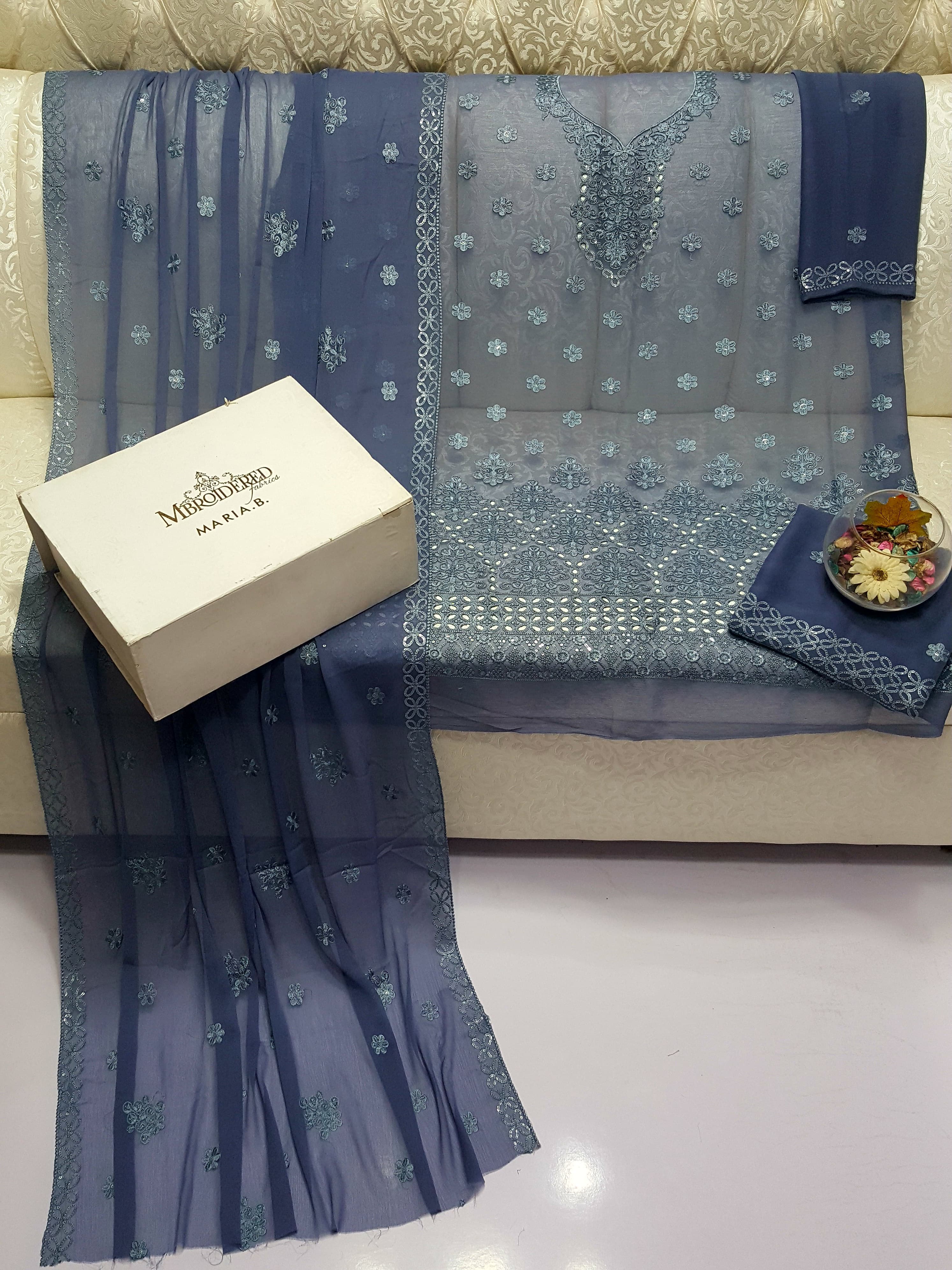 Beautiful Maria B Embroidered Chiffon Collection Cutwork ; EMBroidered Stylish Chiffon Collection