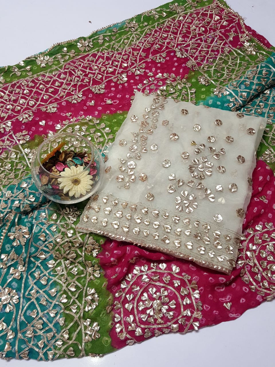 Boutique Style LCD (Rose gold) Gotta Work Suits Fabric: Pure Chiffon Chunri Heavy New Style