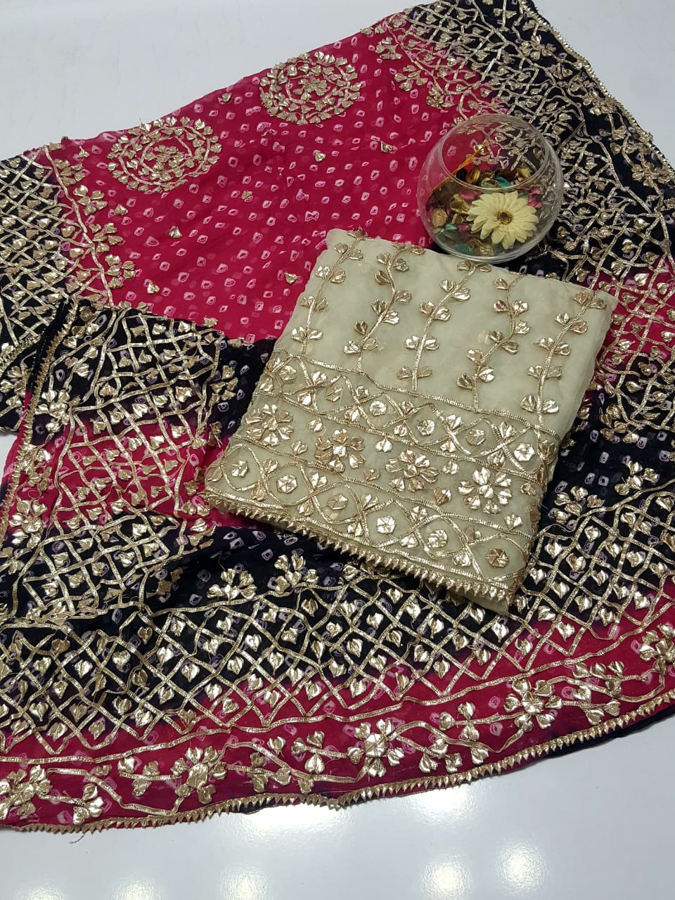 Boutique Style LCD (Rose gold) Gotta Work Suits Fabric: Pure Chiffon Chunri Heavy New Style