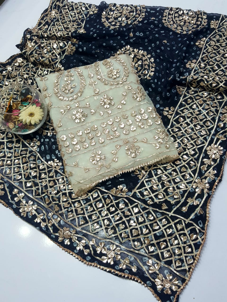 Boutique Style LCD (Rose gold) Gotta Work Suits Fabric: Pure Chiffon Chunri Heavy New Style