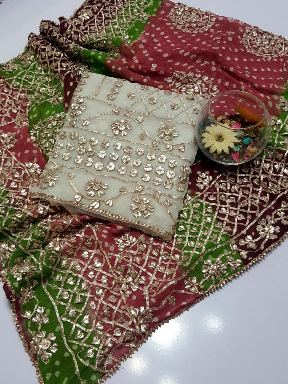 Boutique Style LCD (Rose gold) Gotta Work Suits Fabric: Pure Chiffon Chunri Heavy New Style
