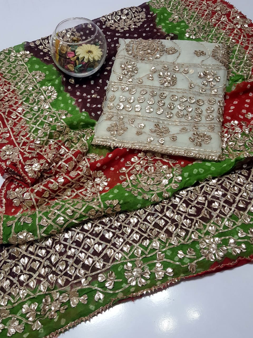 Boutique Style LCD (Rose gold) Gotta Work Suits Fabric: Pure Chiffon Chunri Heavy New Style