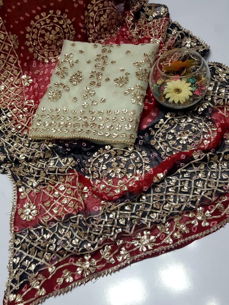 Boutique Style LCD (Rose gold) Gotta Work Suits Fabric: Pure Chiffon Chunri Heavy New Style