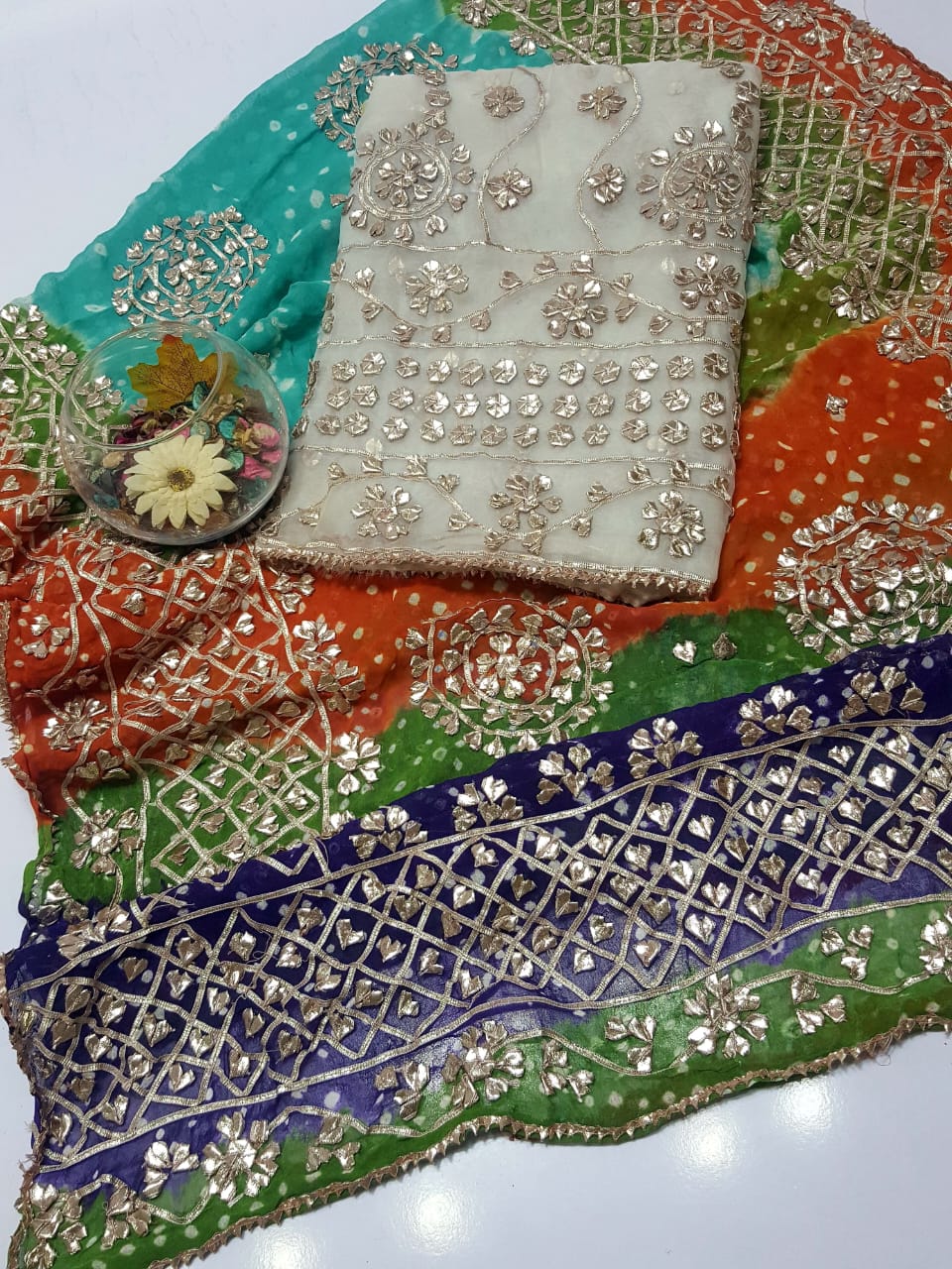 Boutique Style LCD (Rose gold) Gotta Work Suits Fabric: Pure Chiffon Chunri Heavy New Style
