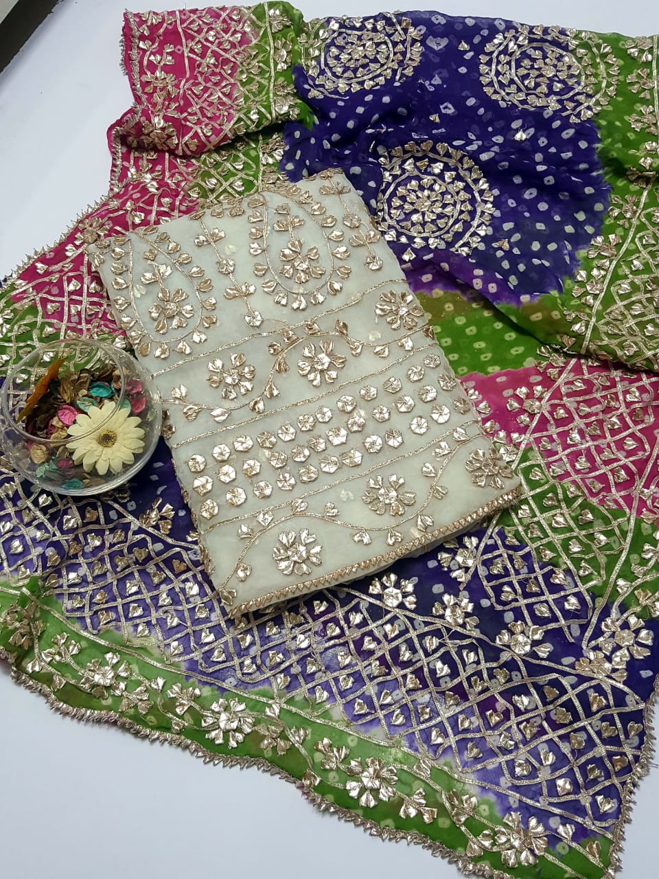 Boutique Style LCD (Rose gold) Gotta Work Suits Fabric: Pure Chiffon Chunri Heavy New Style