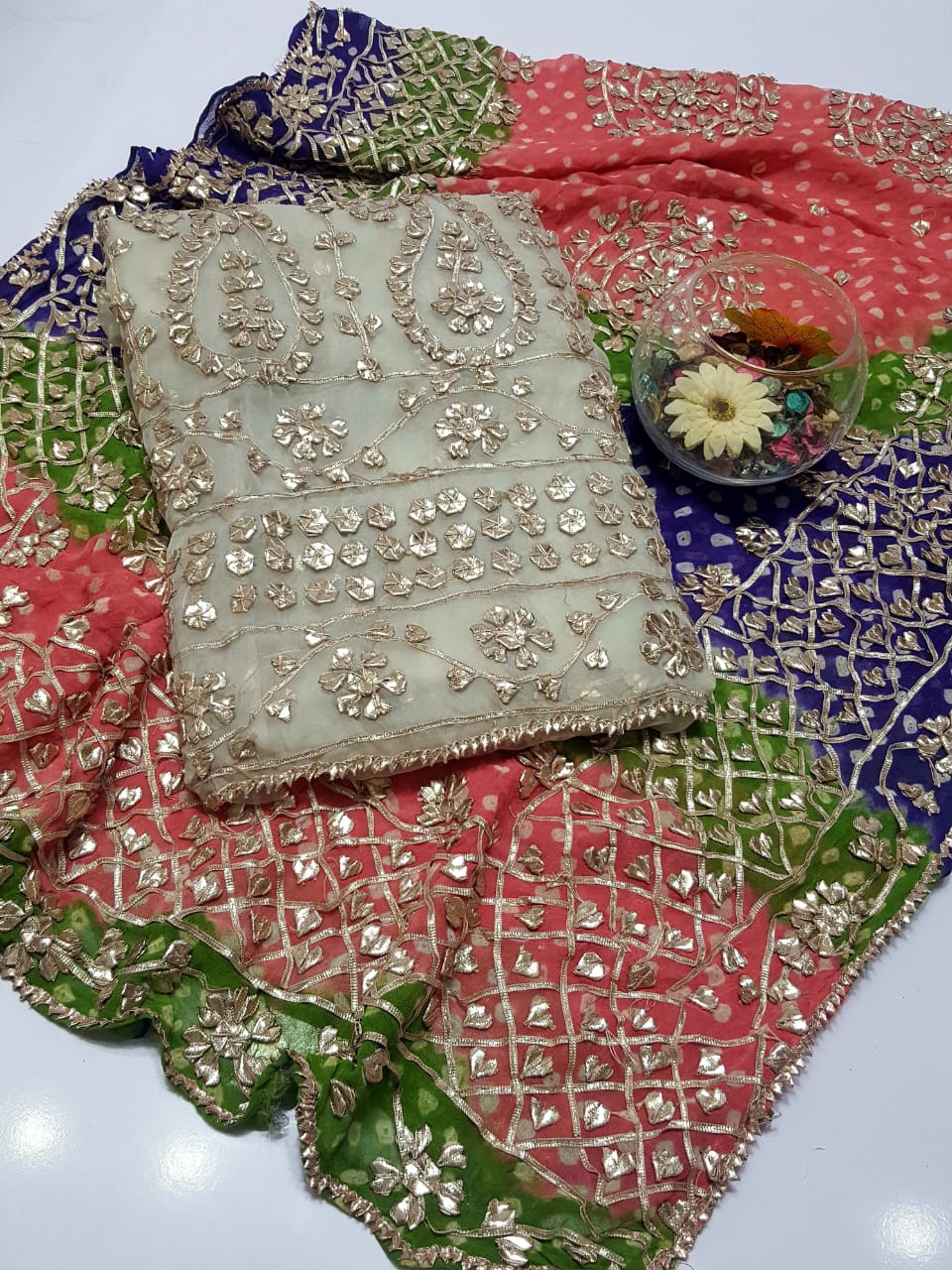 Boutique Style LCD (Rose gold) Gotta Work Suits Fabric: Pure Chiffon Chunri Heavy New Style
