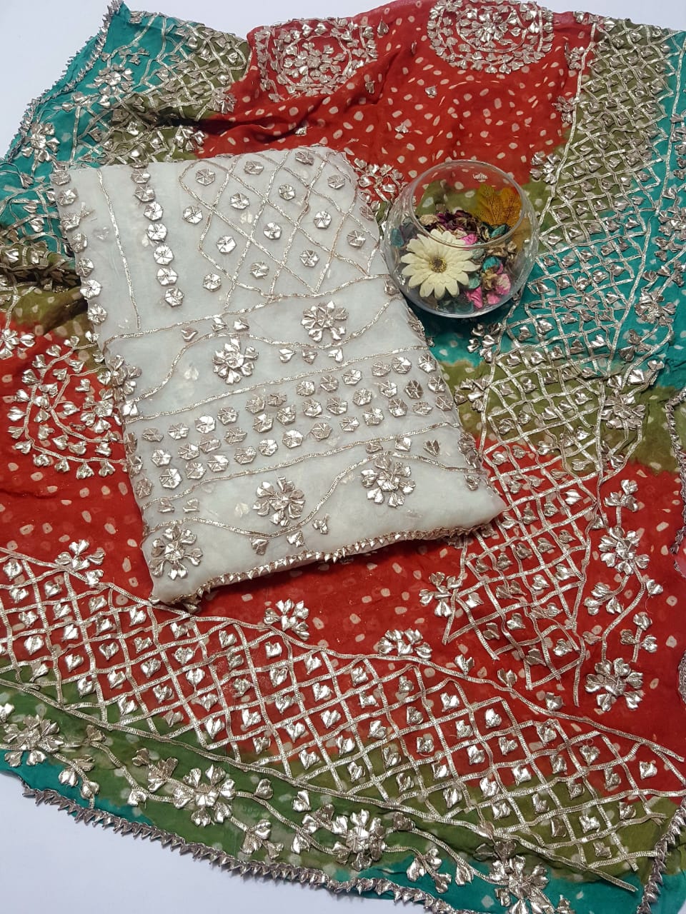 Boutique Style LCD (Rose gold) Gotta Work Suits Fabric: Pure Chiffon Chunri Heavy New Style
