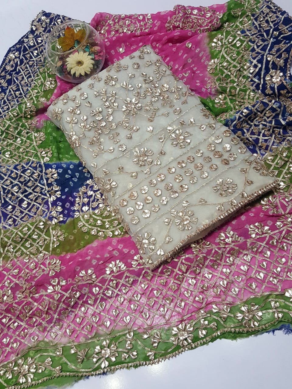 Boutique Style LCD (Rose gold) Gotta Work Suits Fabric: Pure Chiffon Chunri Heavy New Style