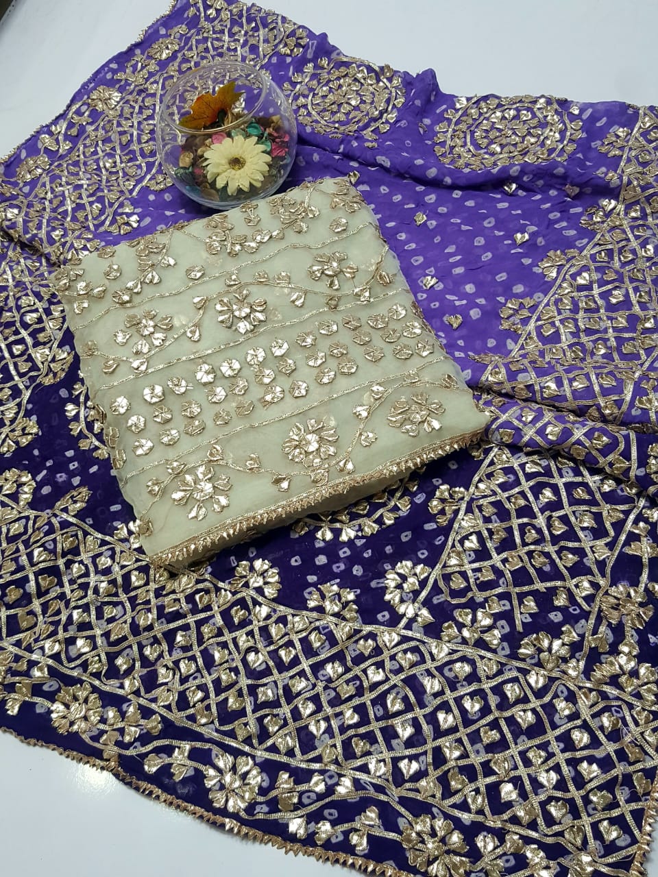 Boutique Style LCD (Rose gold) Gotta Work Suits Fabric: Pure Chiffon Chunri Heavy New Style