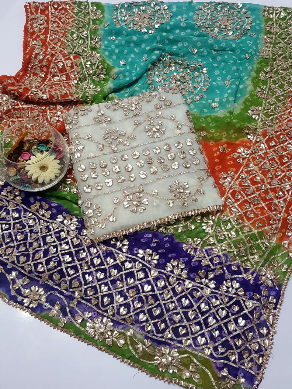 Boutique Style LCD (Rose gold) Gotta Work Suits Fabric: Pure Chiffon Chunri Heavy New Style
