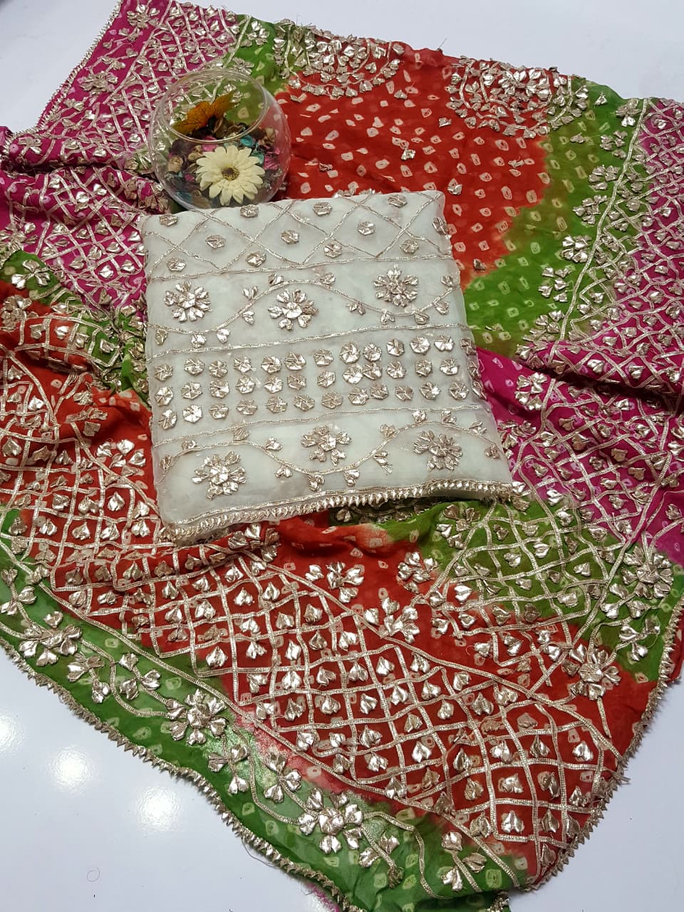 Boutique Style LCD (Rose gold) Gotta Work Suits Fabric: Pure Chiffon Chunri Heavy New Style