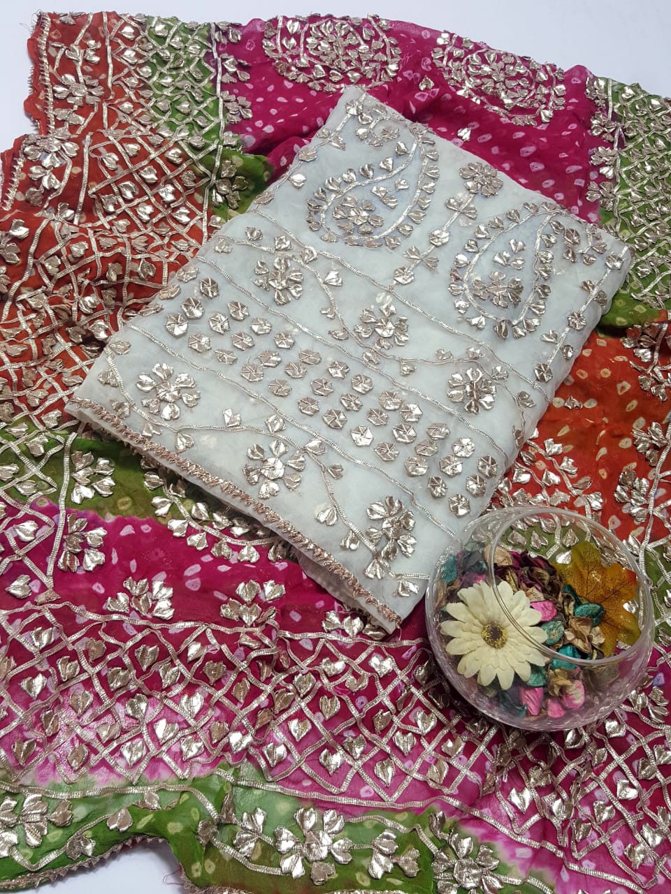 Boutique Style LCD (Rose gold) Gotta Work Suits Fabric: Pure Chiffon Chunri Heavy New Style