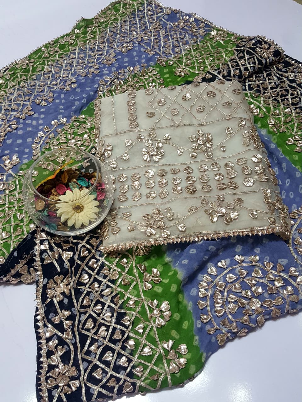 Boutique Style LCD (Rose gold) Gotta Work Suits Fabric: Pure Chiffon Chunri Heavy New Style