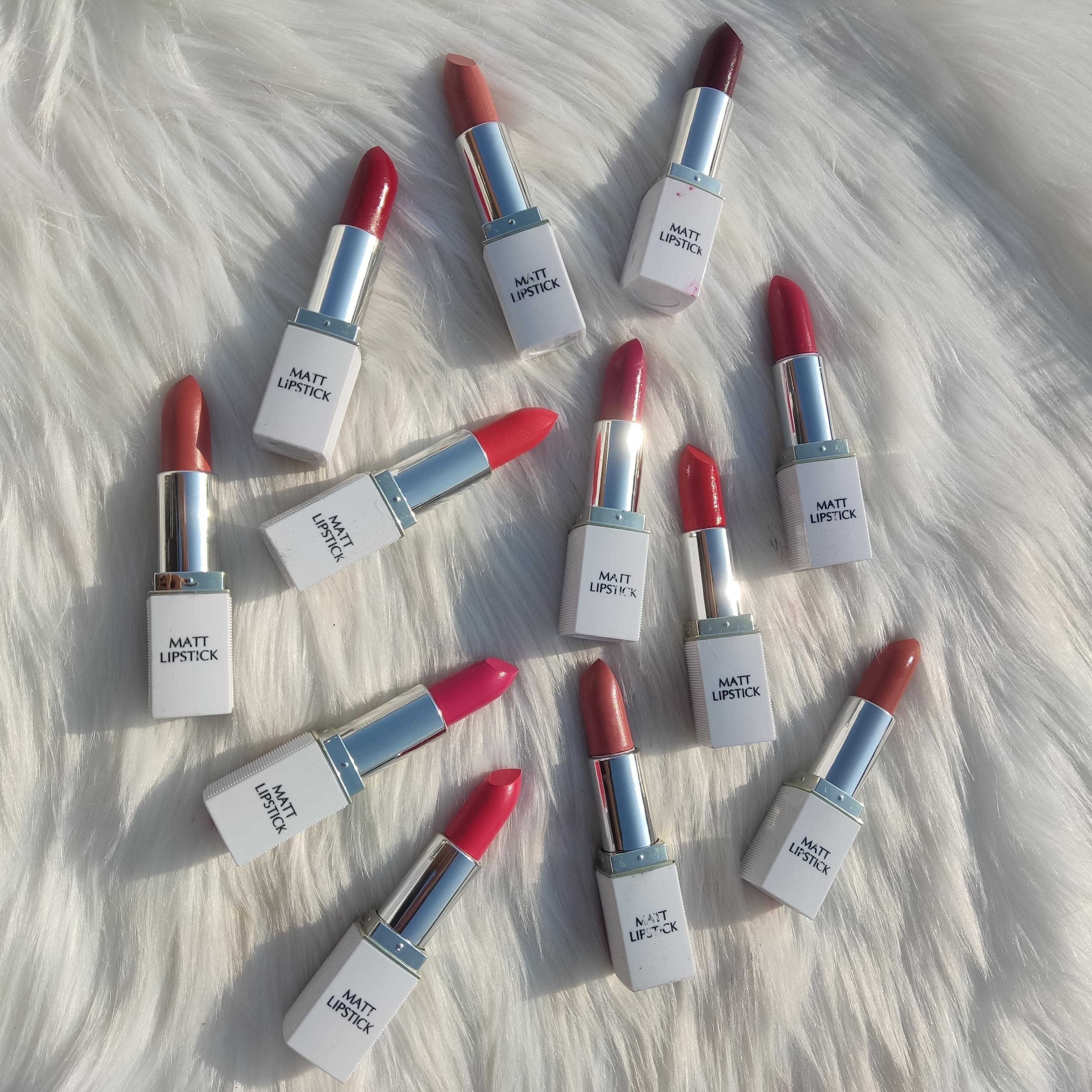 NYX COSMETIC  PROFESSIONAL MAKEUP.. MATTE FINISH WHITE CASING LIPSTICK SET WITH ONE PIECE PACKAGING.. 12 DIFFERENT SHADES AVAILABLE  PACK OF 12 PIECE BOX