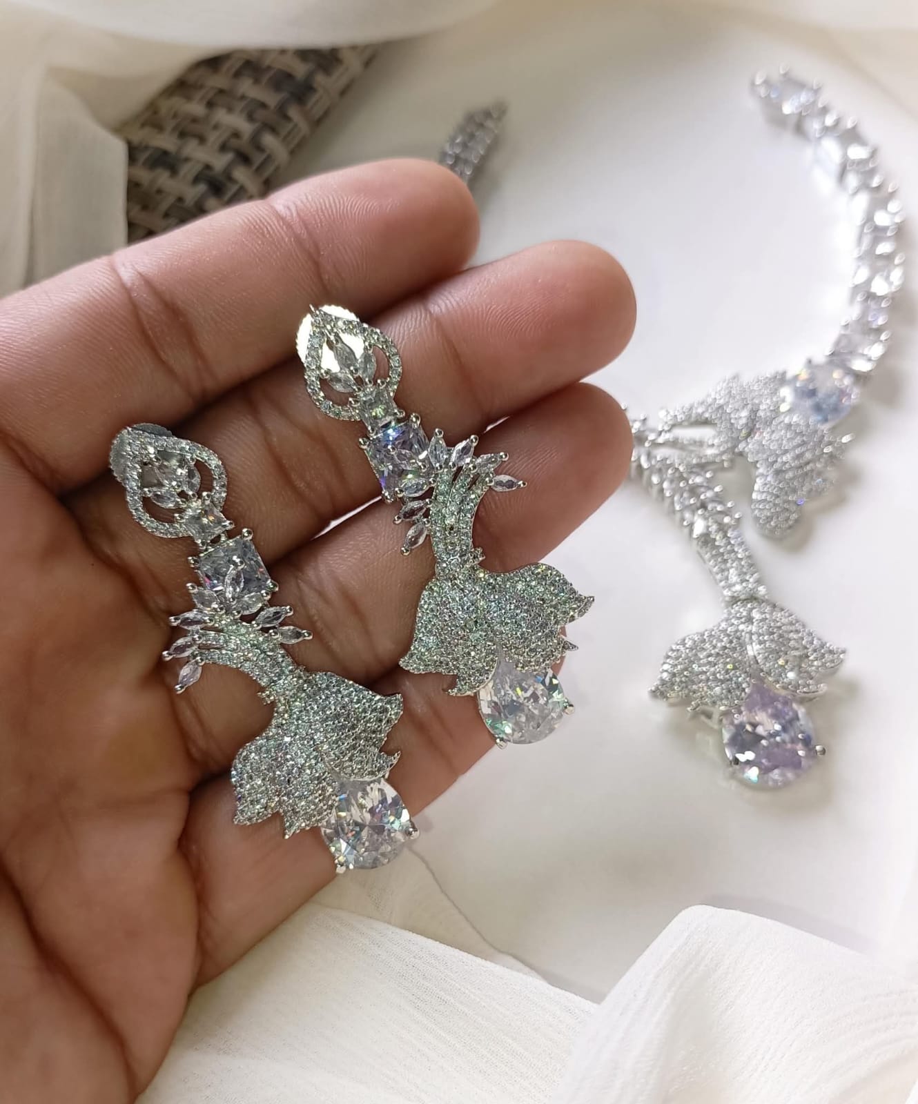 Beautiful premium quality silver micro zircon AD necklace set