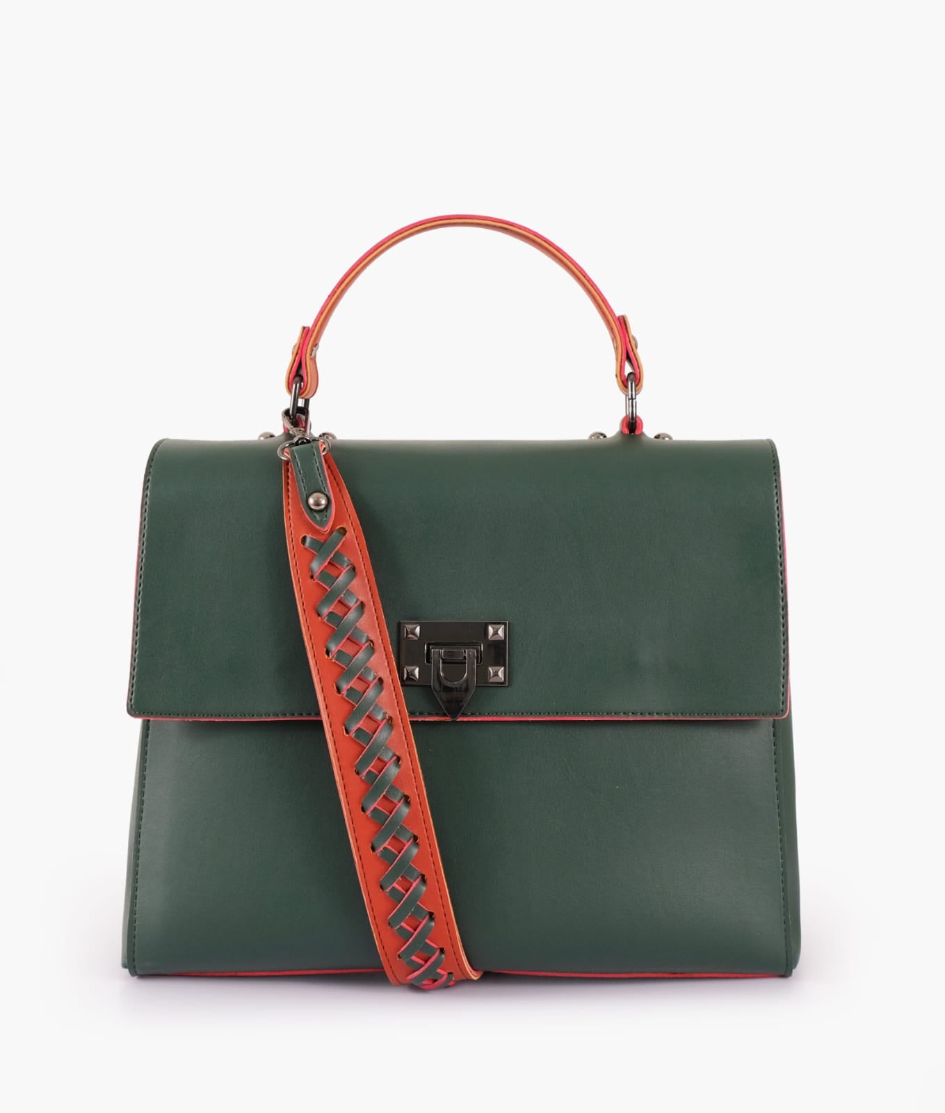 flap-over top-handle bag