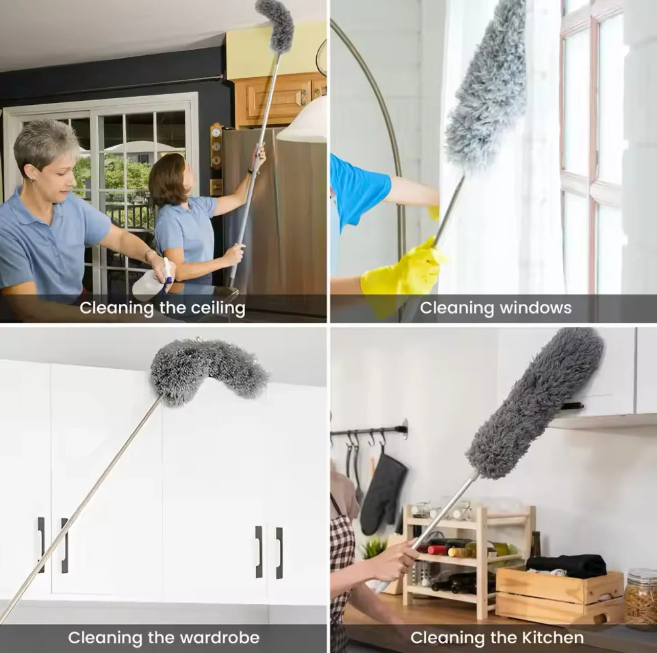 Flexible Grey Duster Mop With Long Rod