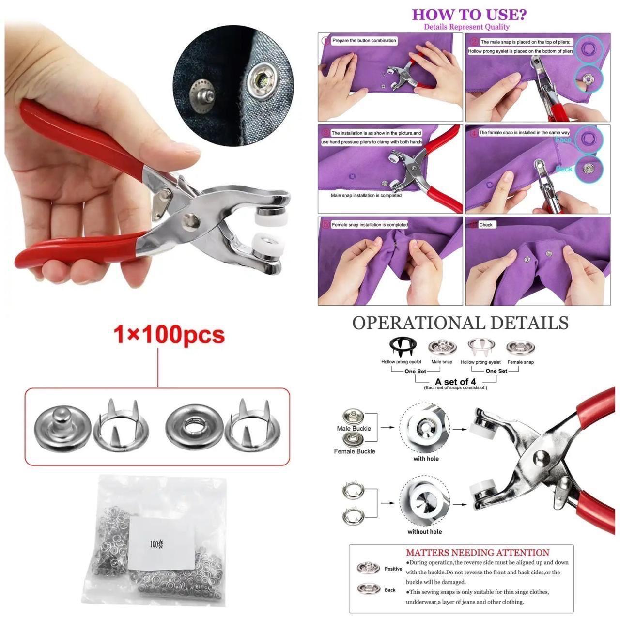 Metal Tich Button Plier with lock & Buttons