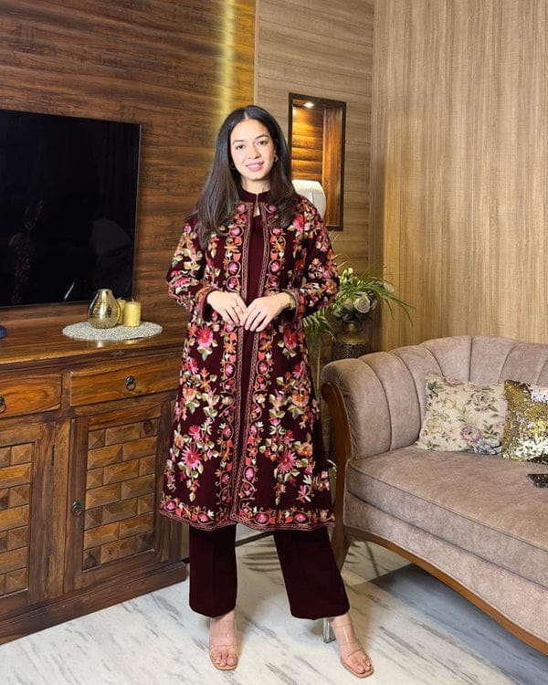Embroidered Gown 3-Piece Set (Gown, Inner & Trouser)