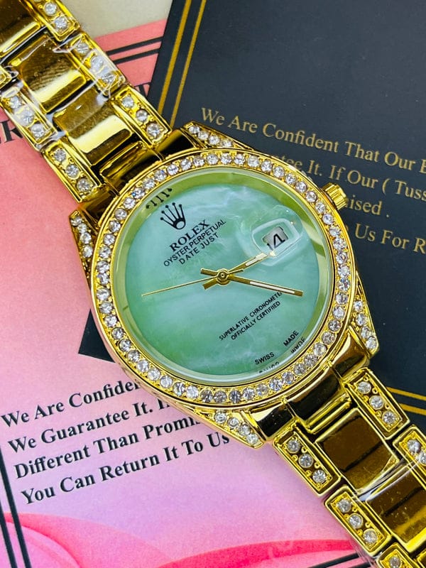 Gold Sea Blue Gem Stone Dial Rolex For Her