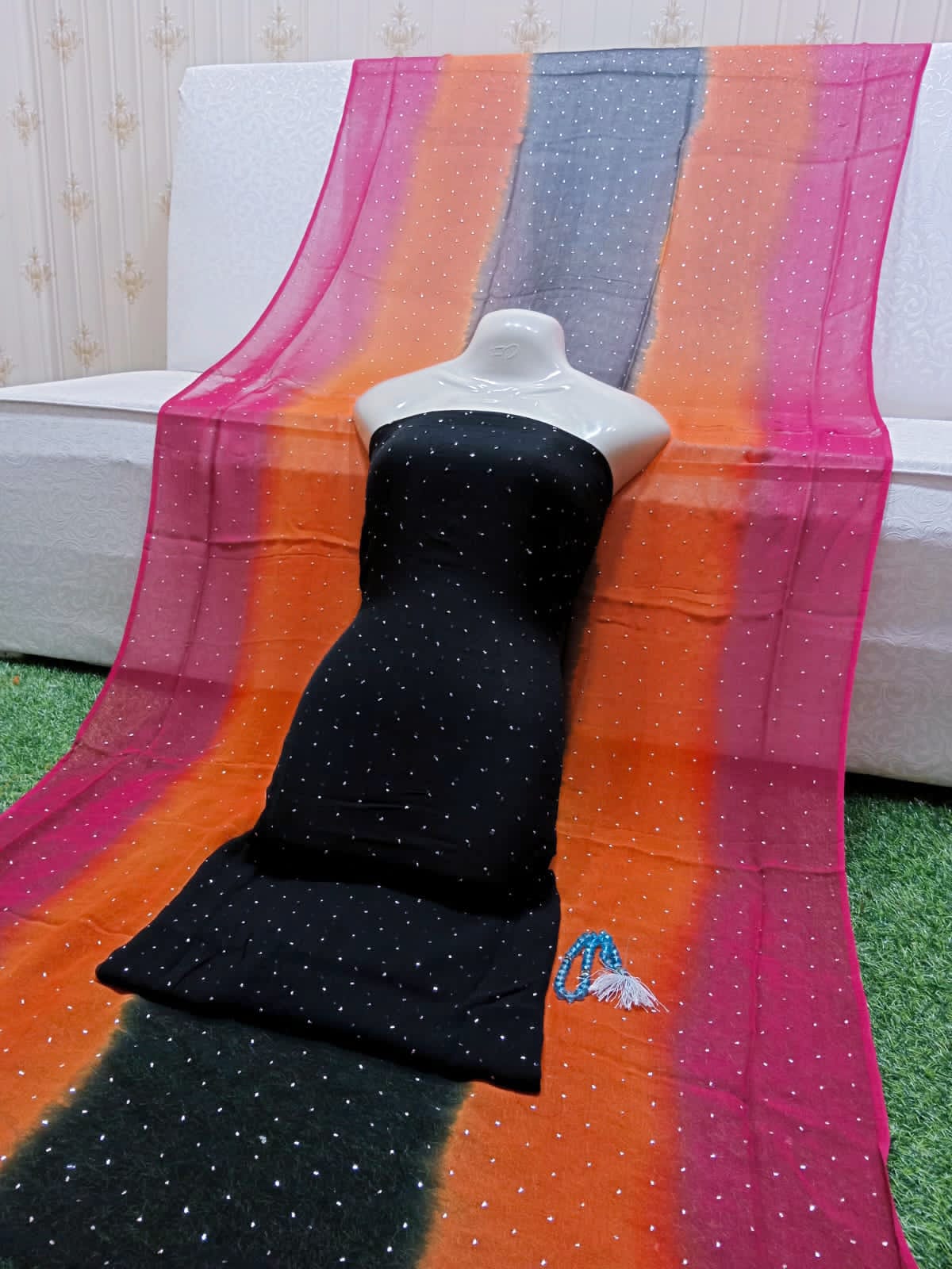 Muqaish Kamdani Chifon 2Pc Suite (Shirt And  Multi Dupatta)