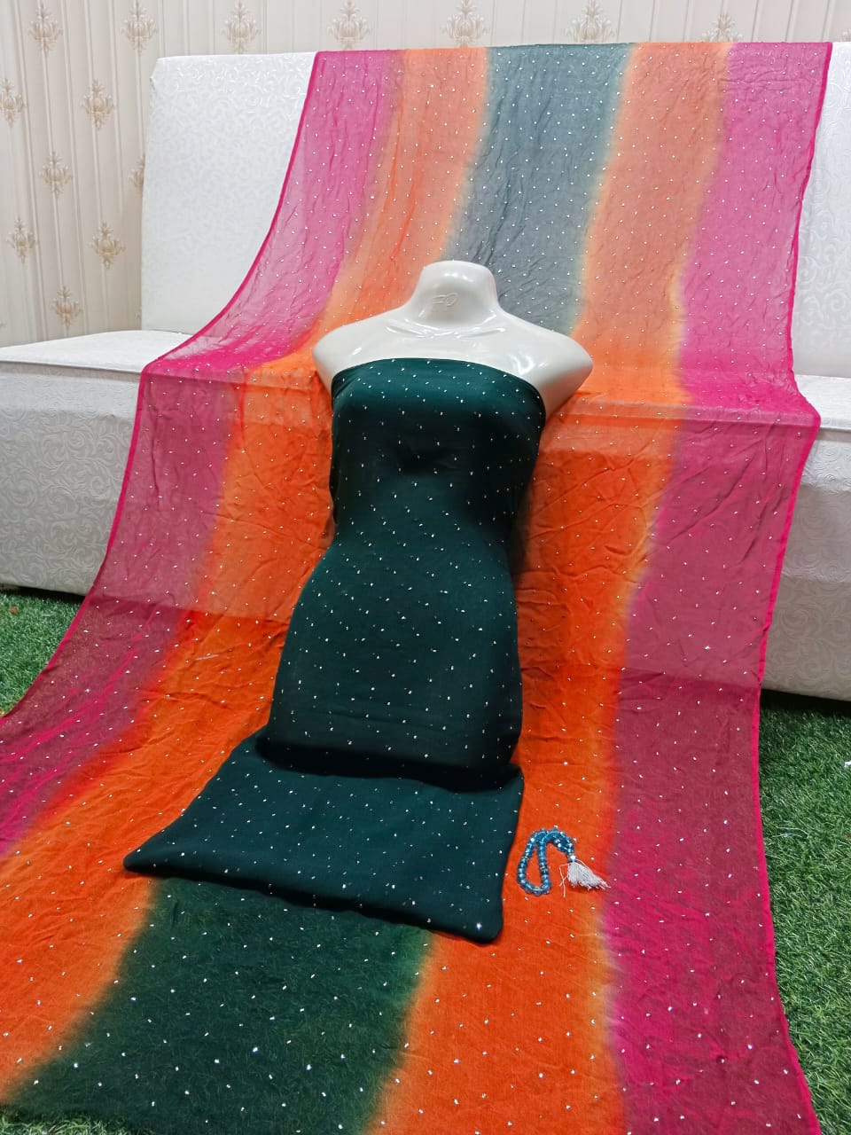Muqaish Kamdani Chifon 2Pc Suite (Shirt And  Multi Dupatta)