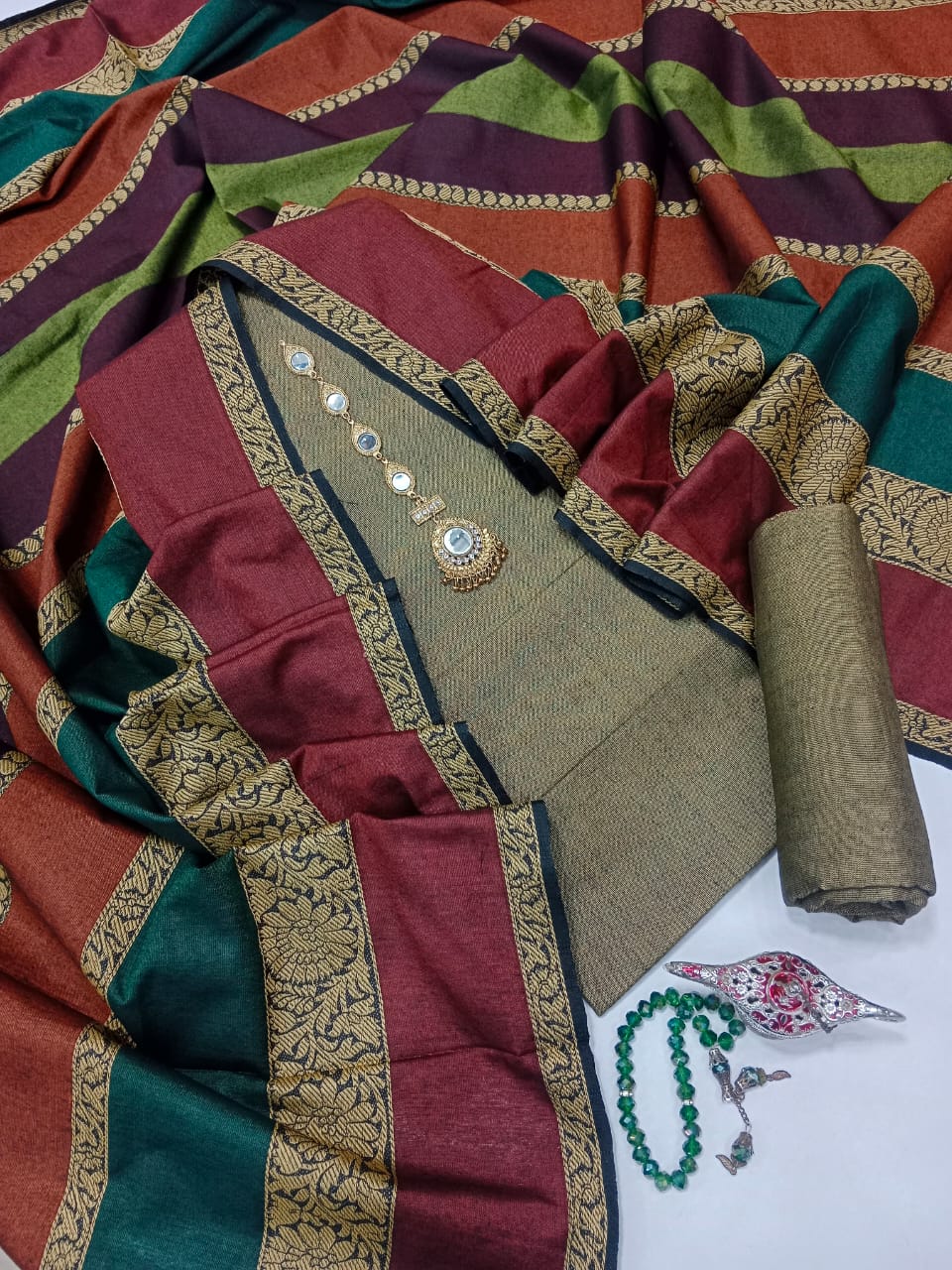 Cotton Khadi with Broshia Jackard Dupatta