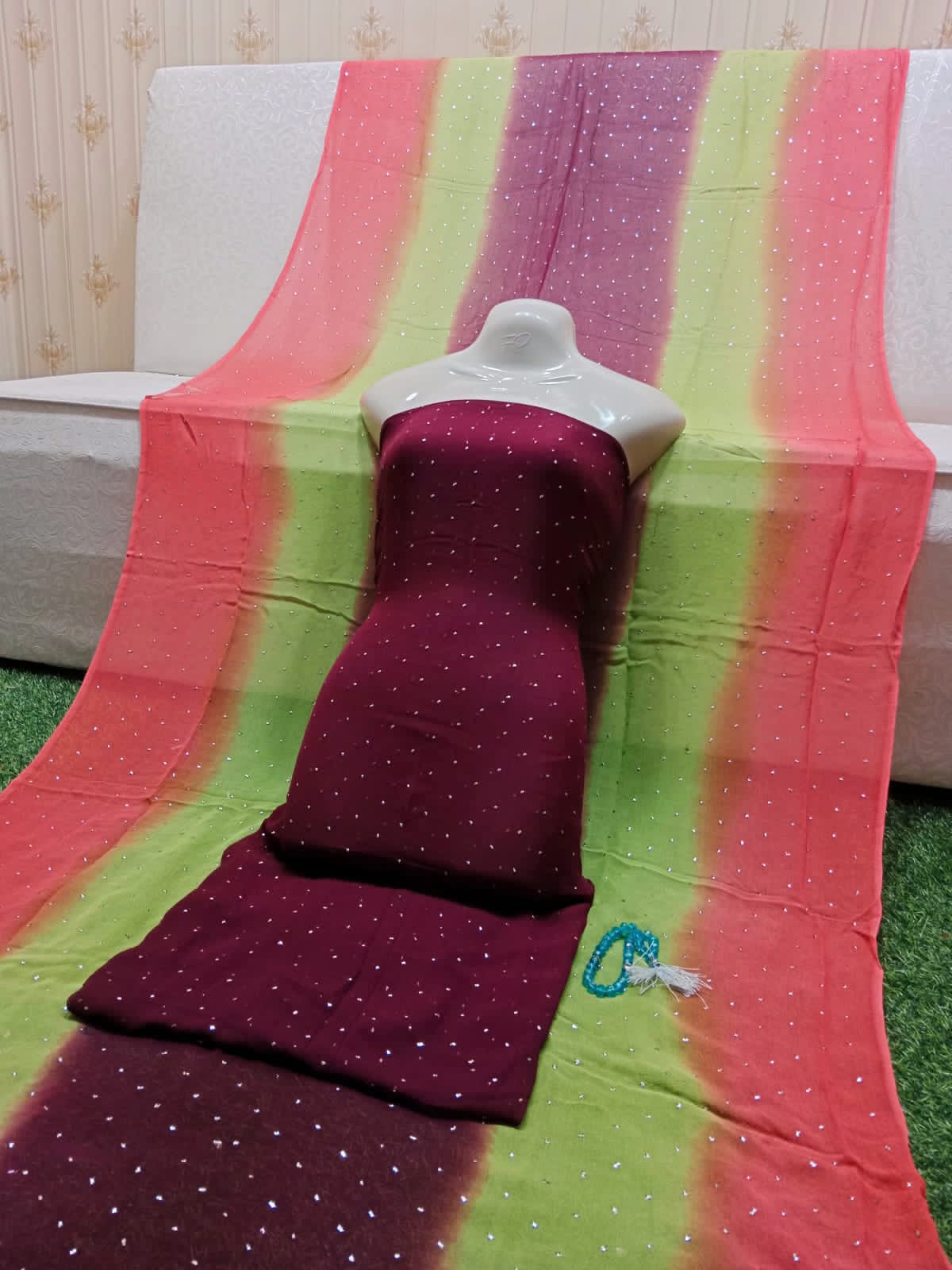 Muqaish Kamdani Chifon 2Pc Suite (Shirt And  Multi Dupatta)