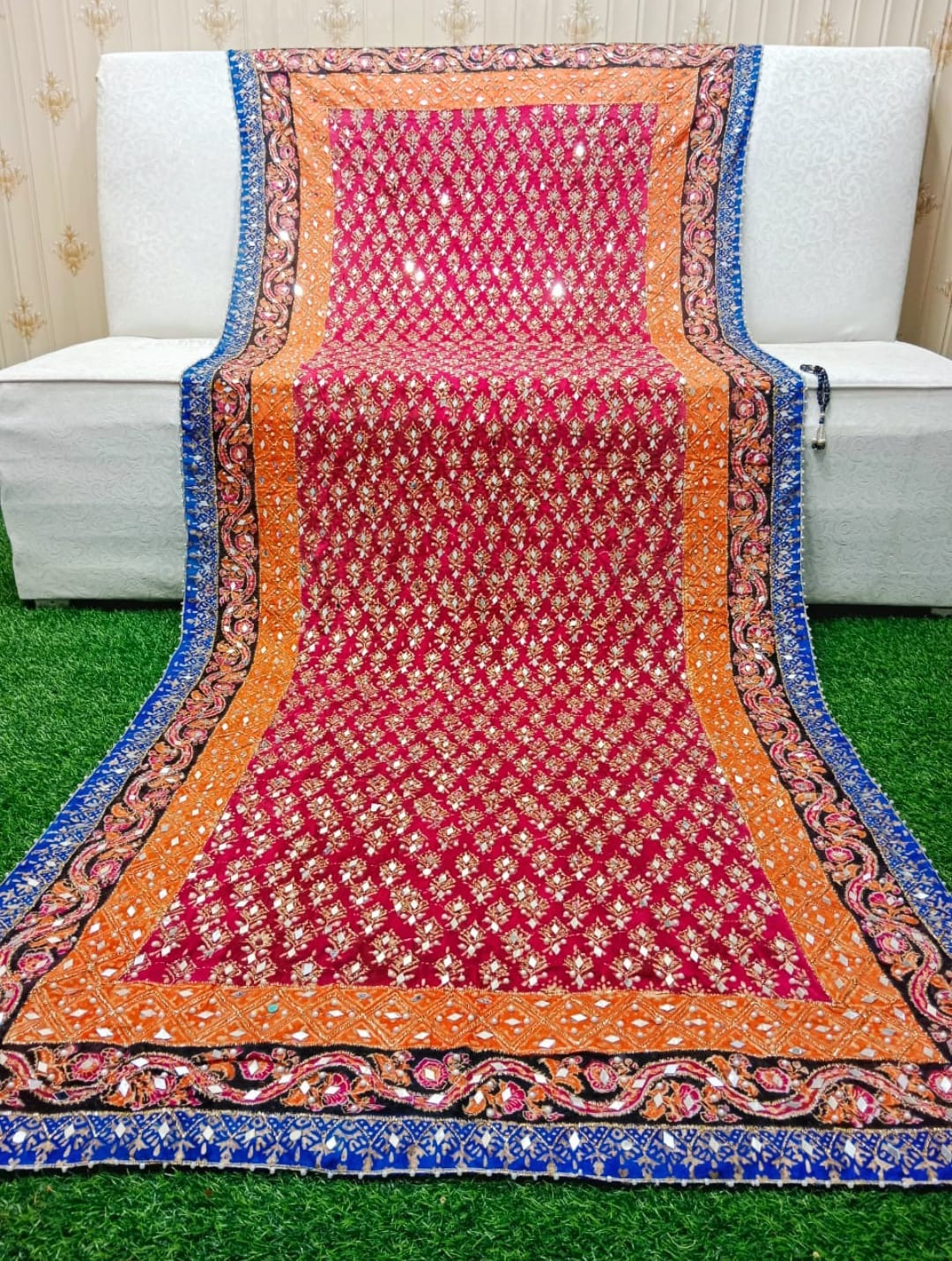 Bridal Dupatta - Fancy Mirror Dupatta (Pure China Silk Dupatta)