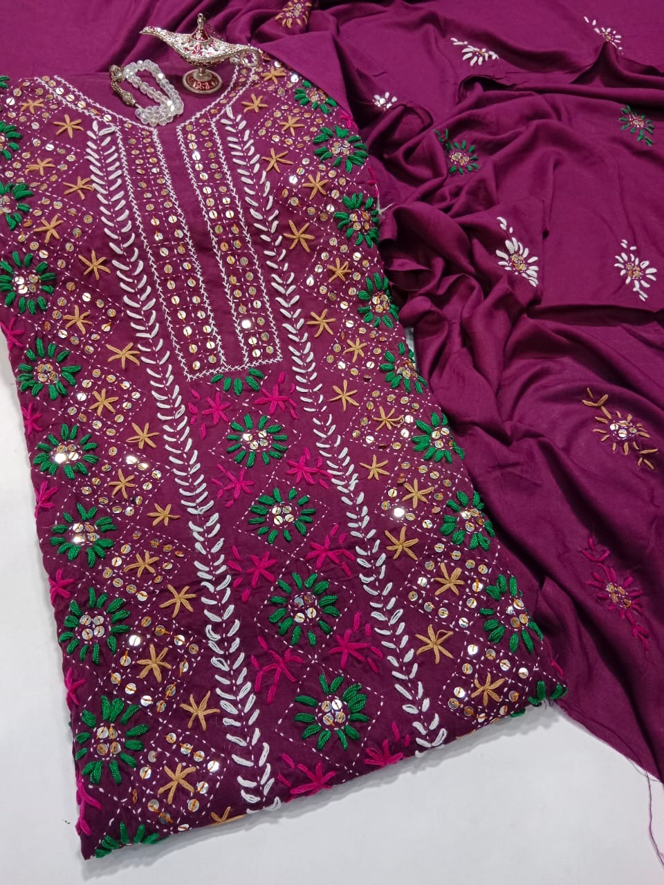Phulkari Viscouse Linen 3Pc Suit