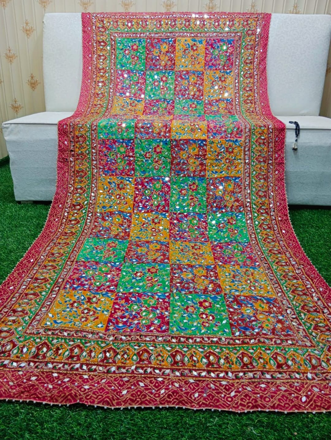 Bridal Dupatta - Fancy Mirror Dupatta (Pure China Silk Dupatta)