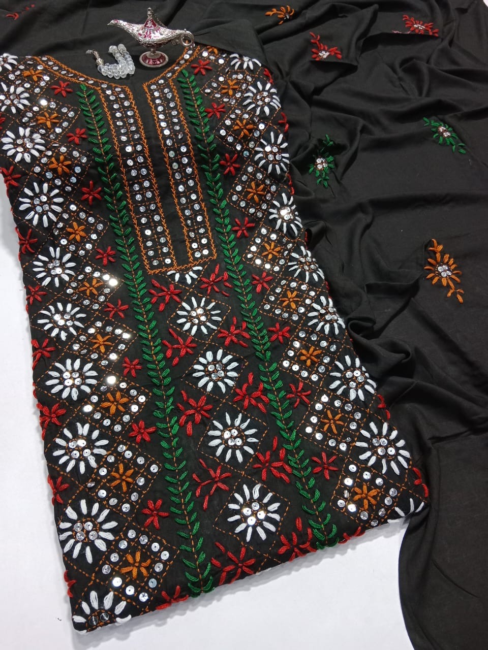 Phulkari Viscouse Linen 3Pc Suit