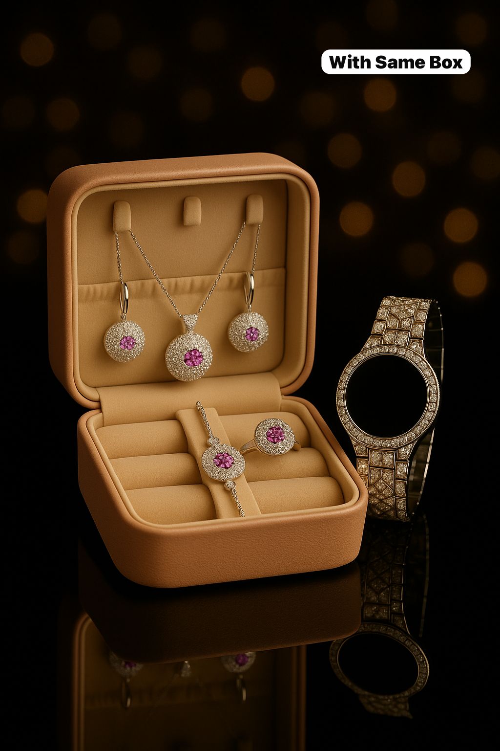 Zircon Digital Watch With Micro Zircon Combo Set