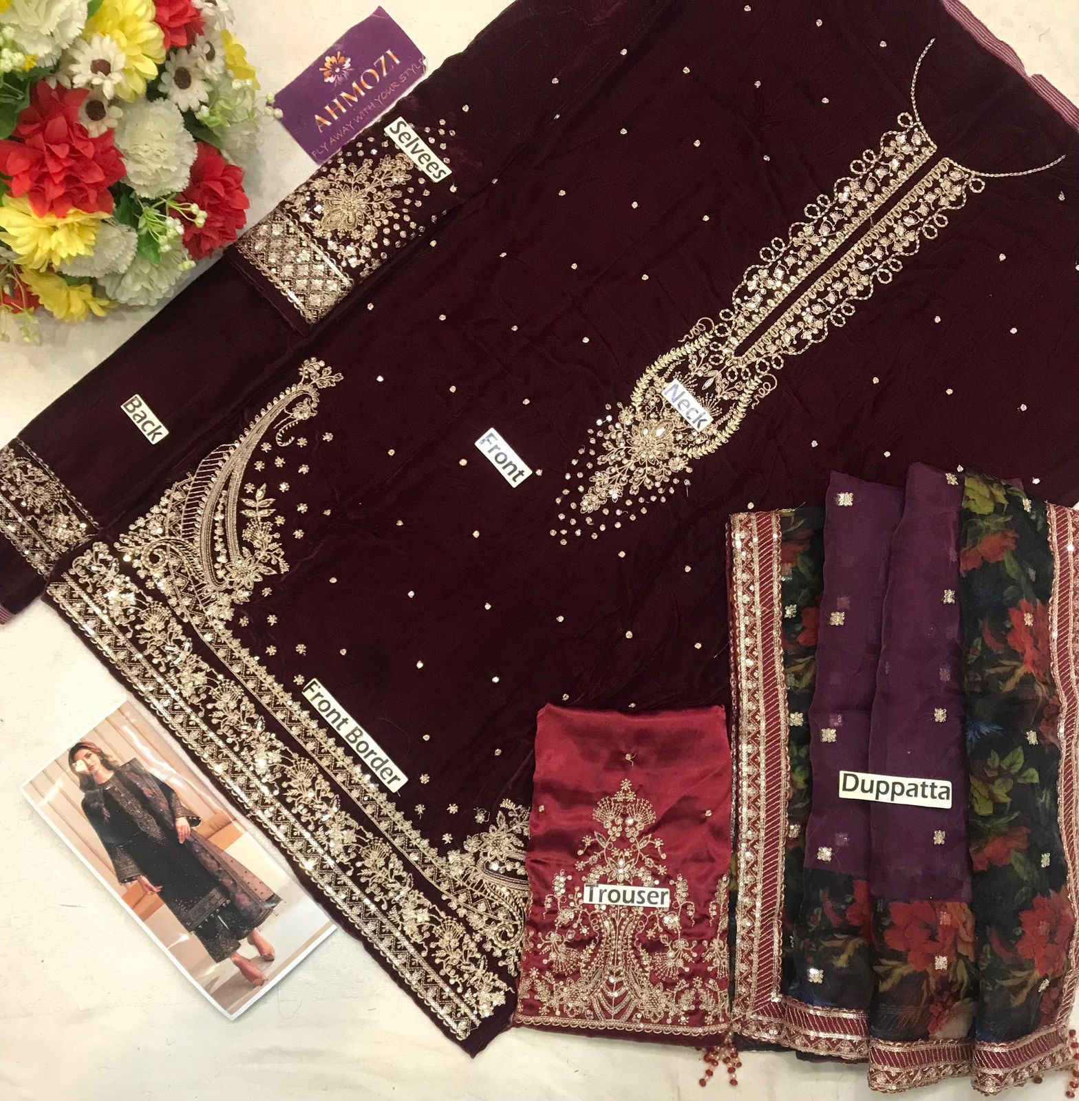 Velvet Heavy Embroidered Spengle Work Dress