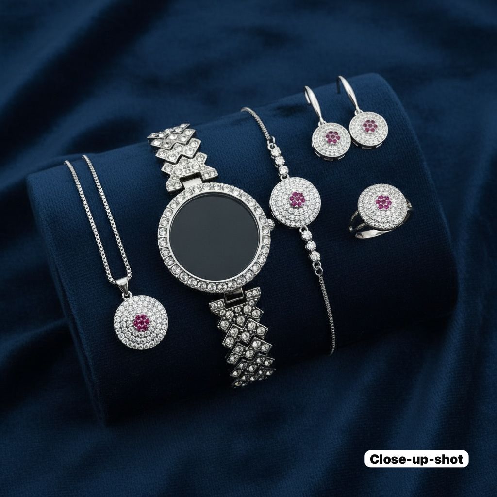 Zircon Digital Watch With Micro Zircon Combo Set